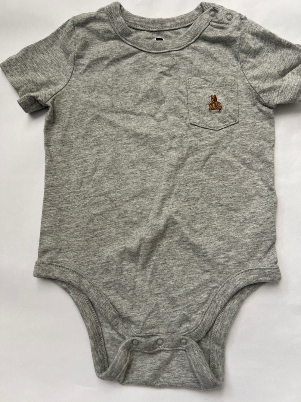 GAP Gray Heather Short-Sleeve Bodysuit with Bear Patch